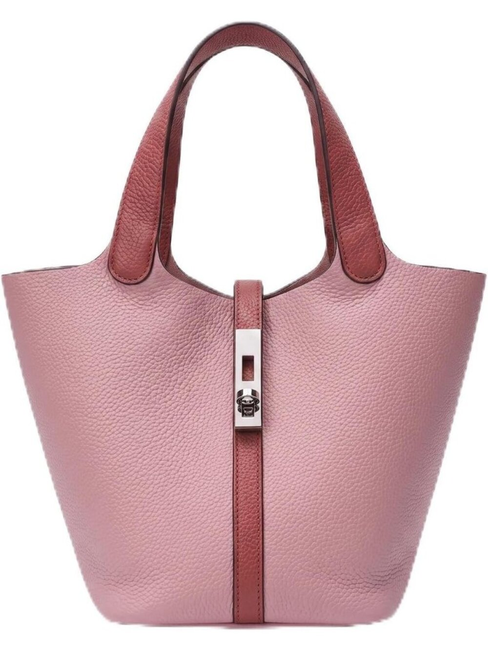Women's Red Pink Vegan Leather Satchel Tote Handle Lock Design Bucket Purse